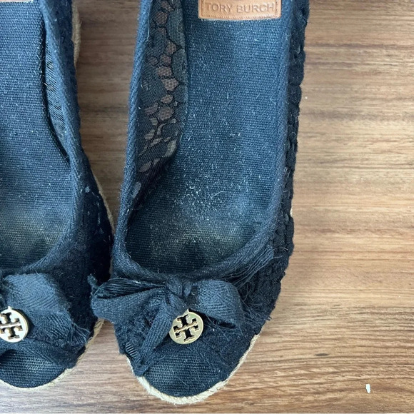 Tory Burch Jackie Black Lace Crochet Espadrilles Wedges - Picture 9 of 11